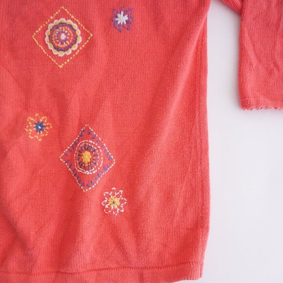 Vintage Tabi Coral Knit w Floral Aztec Cotton Blend Button Cardigan Sweater Xl - Picture 6 of 11